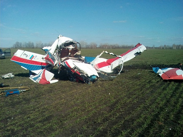 В результате крушения легкомоторного самолета в Усманском районе погибло два человека. Фото с места крушения