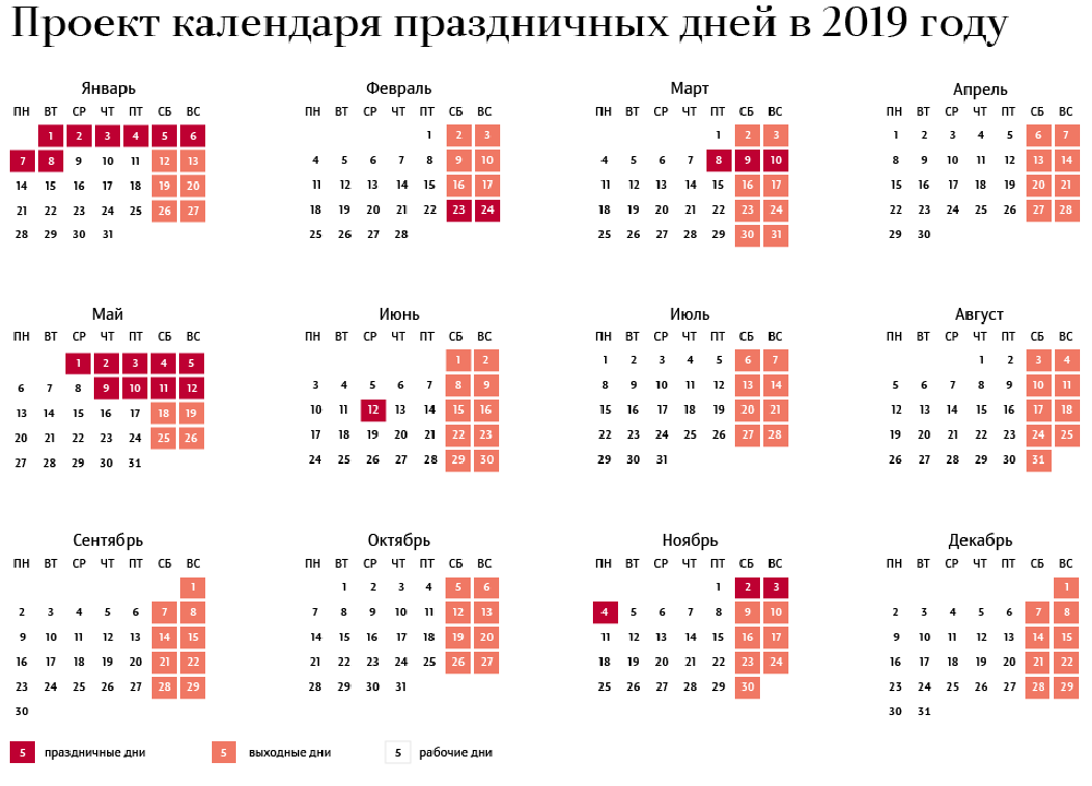 Утвержден график переноса праздников в 2019 году