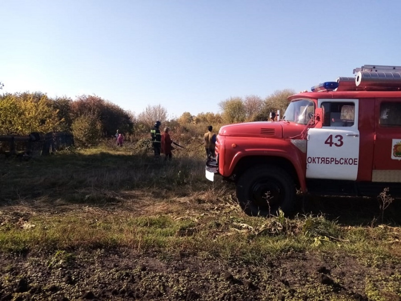 Пожарные села Октябрьское тушили возгорание сухой растительности в селе Московка.